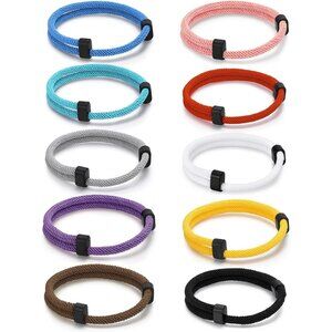 Nautical Braided Rope Bracelets Set - 10 Pcs Adjustable Waterproof Marine Cord G
